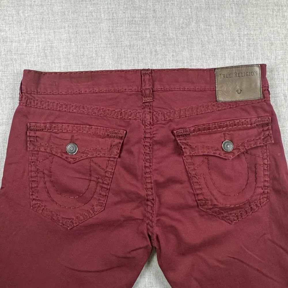True Religion Geno Relaxed Slim Jeans Mens 40x31 Red Burgundy Stretch Denim